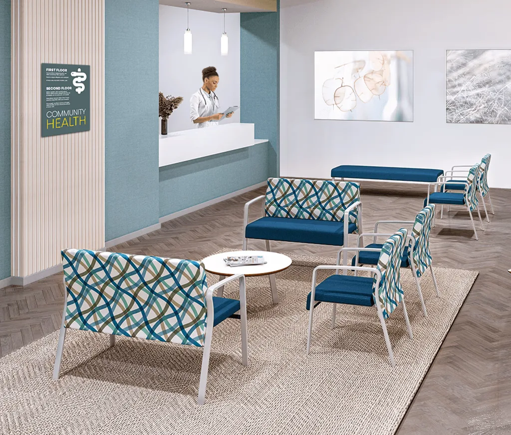 Healthcare waiting room furnished with patient seating